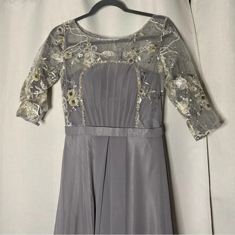 Dori Squeen Dove Grey Sequin Rhinestone Formal Dress - Picture 4 of 13